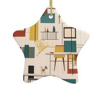 Pendentifs de Noël modernes en céramique en forme d'étoile du milieu du siècle, tous avec trous perforés et cordes métalliques dorées pour une suspension facile