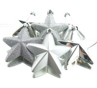 Pendentifs de Noël résistants à la casse Étoile argentée Ø 7,5 cm en plastique - lot de 6
