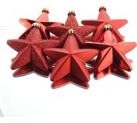 Pendentifs de Noël résistants à la casse étoile Christmas Red rouge Ø 7,5 cm en plastique - lot de 6