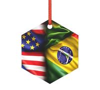 Pendentifs de sapin de Noël en acrylique avec drapeaux américains et brésiliens, à utiliser comme décorations d'automne d'Halloween