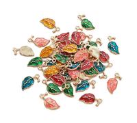 Pendentifs En Alliage Plaqué Or De Couleur Mixte De Feuilles, Avec Émail, Pour La Fabrication De Bijoux, Bricolage, 19,5x9,5x2,2mm, 50 Pièces/Ensemble