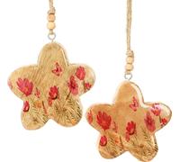 Pendentifs en bois fleurs roses, décoration de printemps 9cm, set 4