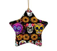 Pendentifs en céramique à suspendre pour sapin de Noël Motif tête de mort rose