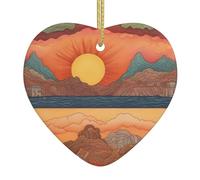 Pendentifs en céramique en forme de cœur avec motifs de montagnes et de mer pour créer une atmosphère chaleureuse pour les maisons, les fêtes et les cadeaux.