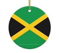 Pendentifs en céramique en forme de drapeau de la Jamaïque en forme de sapin de Noël, centres commerciaux, supermarchés, magasins de Noël, pendentifs ronds de 7,4 cm,