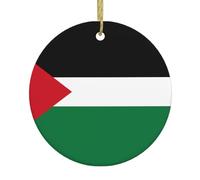 Pendentifs en céramique en forme de drapeau de l'État de Palestine en forme de sapin de Noël, centres commerciaux, supermarchés, magasins de Noël, pendentifs ronds de 7,4 cm,