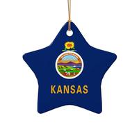Pendentifs en céramique en forme de drapeau de l'État du Kansas pour artisanat personnalisé et cadeaux Décoration de porte en forme de cœur