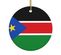 Pendentifs en céramique en forme de drapeau du Soudan du Sud, centres commerciaux, supermarchés, magasins de Noël, pendentifs ronds de 7,4 cm,