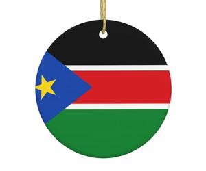 Pendentifs en céramique en forme de drapeau du Soudan du Sud, centres commerciaux, supermarchés, magasins de Noël, pendentifs ronds de 7,4 cm,