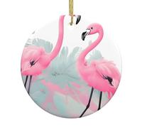 Pendentifs en céramique en forme de flamant rose en forme de sapin de Noël, centres commerciaux, supermarchés, magasins de Noël, pendentifs ronds de 7,4 cm,