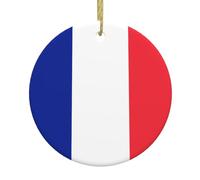 Pendentifs en céramique en forme de sapin de Noël avec drapeau français, centres commerciaux, supermarchés, magasins de Noël, pendentifs ronds de 7,4 cm,