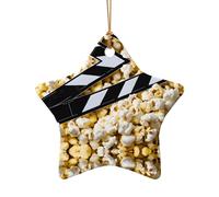 Pendentifs en céramique en forme d'étoile de cinéma et pop-corn - Ornements en porcelaine faits à la main - Décoration de Noël pour la maison.
