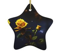 Pendentifs en céramique en forme d'étoile de Noël avec roses jaunes, adaptés pour les centres commerciaux, les maisons et autres lieux de Noël.
