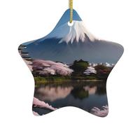 Pendentifs en céramique en forme d'étoile Mont Fuji au début du printemps, tous avec trous perforés et cordes dorées pour une suspension facile