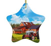 Pendentifs en céramique motif tracteur agricole de l'entreprise, décorations de sapin de Noël en forme d'étoile, ornements de Noël personnalisés