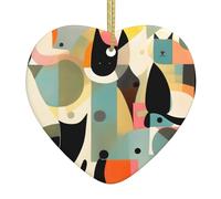 Pendentifs en céramique pour arbre de Noël en forme de chat d'art moderne du milieu du siècle, décorations de vacances, ornements parfaits pour sapin de Noël, souvenirs de Noël.