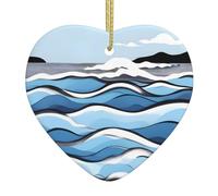 Pendentifs en céramique pour sapin de Noël Motif vagues qui se chevauchent sur les rochers, décorations de vacances, décorations parfaites pour sapin de Noël, souvenirs de Noël.
