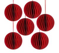 Pendentifs Honeycomb Noël, Lot de 6: Breloques Papier Rouges, décoration Sapin, pendentifs festifs, Boules Papier 3D, déco fête Hiver, Pampilles Cadeaux Rondes, 8 cm