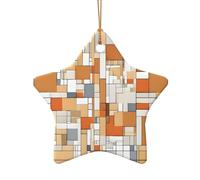 Pendentifs modernes du milieu du siècle en céramique imprimés en forme d'étoile - Ornements en porcelaine faits à la main avec ficelle dorée pour la décoration de la maison de