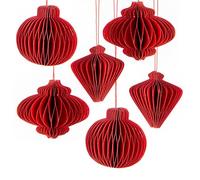 Pendentifs Noël Honeycomb, Lot de 6: Breloques de Noël en Papier, décoration Sapin, Charms Rouges, Ornaments Suspendus pour Branches et fêtes, déco intérieure, 4 cm