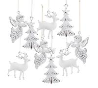Pendentifs Noël métal, 9 pièces: Breloques Sapin, Ange et Renne Blancs, décoration Vintage Shabby Chic, Charms élégants pour Arbre, Branches et Cadeaux, 7 cm