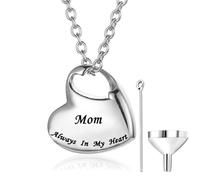 Pendentifs Pour Cendres Acier, Inoxydable Amour Pendentif Cendres, Collier urne funéraire pour cendres gravées Forever in My Heart- Mom -Souvenir, avec Kit de Remplissage, argent
