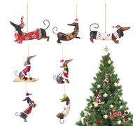 Pendentifs pour sapin de Noël - Ornements à suspendre en forme de chien | Ornement en acrylique 2D en forme de teckel plat | Décoration de Noël en forme de teckel avec bonnet de Père Noël | Décoration