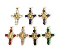 Pendentifs religieux en laiton plaqué or véritable 18 carats, croix vierge marie, breloques en zircone cubique transparente pour collier à faire soi-même, 4cm x 2.3cm, 1 pièce