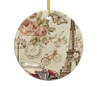 Pendentifs ronds de Noël en céramique YUGTAEE Paris vintage carte postale imprimée décorations d'intérieur pour cheminées, portes, fenêtres, supermarchés