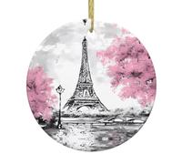 Pendentifs ronds de Noël en céramique YUGTAEE Peinture à l'huile Paris Tour Eiffel Décoration de maison pour cheminées, portes, fenêtres, supermarchés