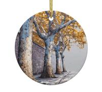 Pendentifs ronds en céramique de Noël WHJSHOP Sycomore Arbres sur la rue sont lisses et délicats pour la décoration de vacances, de fête, de danse et de vitrine