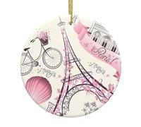 Pendentifs ronds en céramique de Noël YUGTAEE Paris Tour Eiffel Fleur Imprimée Décoration de la maison pour cheminées portes fenêtres supermarchés
