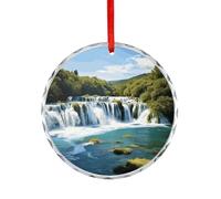 Pendentifs ronds en cristal pour Noël, décorations de Noël personnalisées pour les fêtes, cascades sur la rivière Krka - Pendentifs de Noël à suspendre pour cheminées, mariage, cadeau
