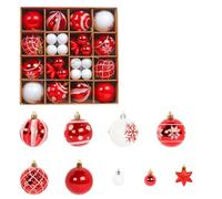 Pendentifs Sapin de Noël, 44 Pcs Boules de Noël Rouge et Or, Décoration Noel avec Lanière pour Sapin, Mariage, Fête Anniversaire