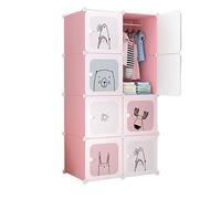 Penderie enfant- Armoire de rangement pour enfant - Pliant - en Plastique - 4 niveaux,8 compartiments rose