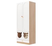 Penderie Enfant avec Tringle et Niche Chat, Poignées Colorées, Meuble Chambre Polyvalent, MDF - Blanc et Bois