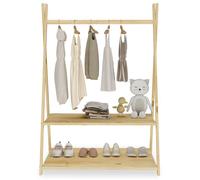 Penderie enfant DANILO avec tringle à vêtements et deux étagères, design tipi, en bois massif, 83 x 115 x 50 cm, coloris naturel