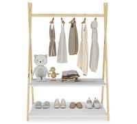 Penderie enfant DANILO avec tringle à vêtements et deux étagères, design tipi, en bois massif, coloris naturel/ blanc