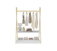 Penderie enfant DANILO avec tringle à vêtements et deux étagères, design tipi, en bois massif, coloris naturel/ blanc
