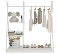 Penderie enfant LOTTE avec 3 étagères Montessori en bois massif blanc 108x115x47 cm, idéale pour garde-robe compact