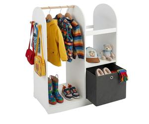 Penderie Enfant Relaxdays, 3 Crochets, Tringle & boîte de Rangement, HxLxP:108x97x35 cm, Chambre d'enfant, Blanc
