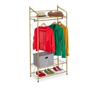 Penderie métallique Relaxdays dorée 161x78x36 cm - tringle + 3 étagères (entrée/chambre)