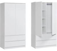 Penderie moderne blanche avec tiroirs - Penderie à 2 portes avec étagères, tringle à vêtements et 2 tiroirs - Pour chambre à coucher, chambre d'enfant, couloir - 90 x 51 x 182 cm (L x l x H)
