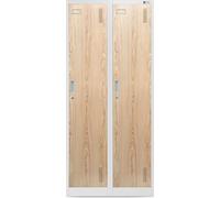 Penderie Penderie en acier 2 compartiments Porte battante Paroi de séparation Trous d'aération Revêtement en poudre 180 cm x 80 cm x 50 cm Blanc/ Chêne sonoma