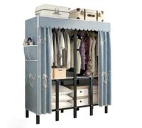 Penderie Pliable Robuste,Garde-robe De Rangement En Full Steel Frame,Grande Garde-robe Avec Housse Tissu,Penderie Pliable Capacité Pour Chambre,Armoire De Rangement En Integrated(Blue 2,168cmcm/66in)