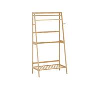 Penderie porte-manteaux - 2 étagères, espace penderie, 2 patères - dim. 82L x 36l x 140H cm - bois bambou Beige G