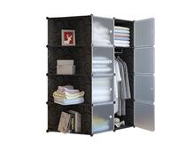 Penderie souple - Armoire de rangement penderie vêtements - en Plastique - 2 portes,4 niveaux,12 compartiments - H 147cm noir