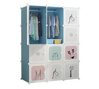 Penderie souple - Armoire de rangement pour enfant - Pliant - en Plastique - 4 niveaux,12 compartiments bleu