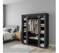 Penderie Souple en tissu avec housse, modulable, 12 compartiments, cadre métal, chambre, noir