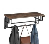 tectake® Porte Manteau Mural 66 x 30 x 27 cm, avec étagère, 5 Crochets Amovibles et Tringle de Suspension, Porte Manteau Bois, Meuble d'entrée, Vestiaire d'entrée, Vide Poche Mural, Bois foncé